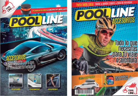 Las novedades de Pool-Line se presentan en dos catálogos, uno enfocado en productos para personalizar el coche (izquierda) y otro de accesorios para el transporte.