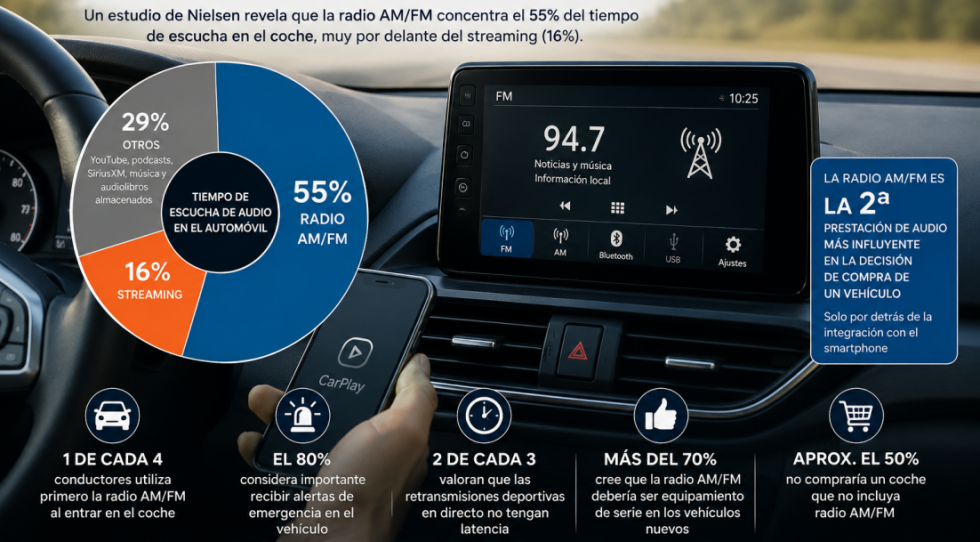 La radio sigue dominando el audio en el automóvil frente al streaming